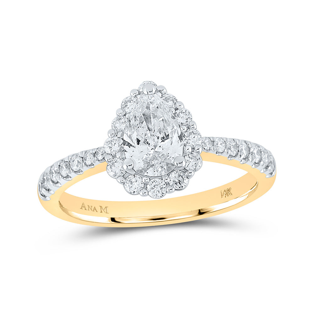 Gold Halo Bridal Wedding Engagement Ring 1-1/5 Cttw Pear Natural Diamond Womens