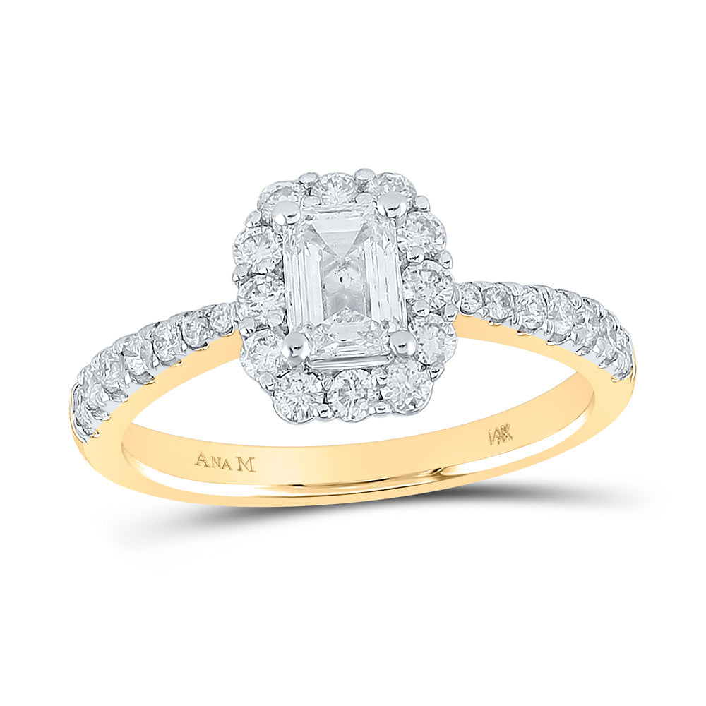 14kt Yellow Gold Emerald Diamond Halo Bridal Wedding Engagement Ring 1-1/4 Cttw