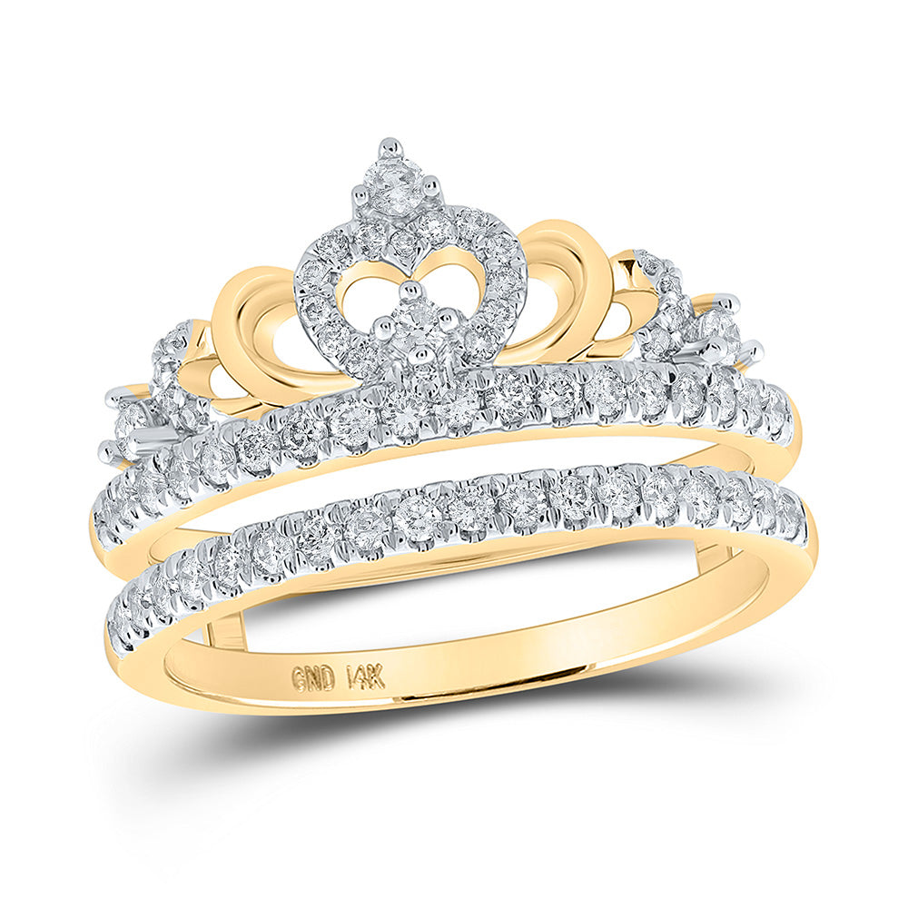 14kt Yellow Gold Womens Round Diamond Crown Wrap Enhancer Wedding Band 1/2 Cttw