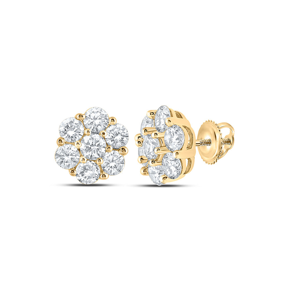 10kt Yellow Gold Round Diamond Flower Cluster Earrings 7/8 Cttw
