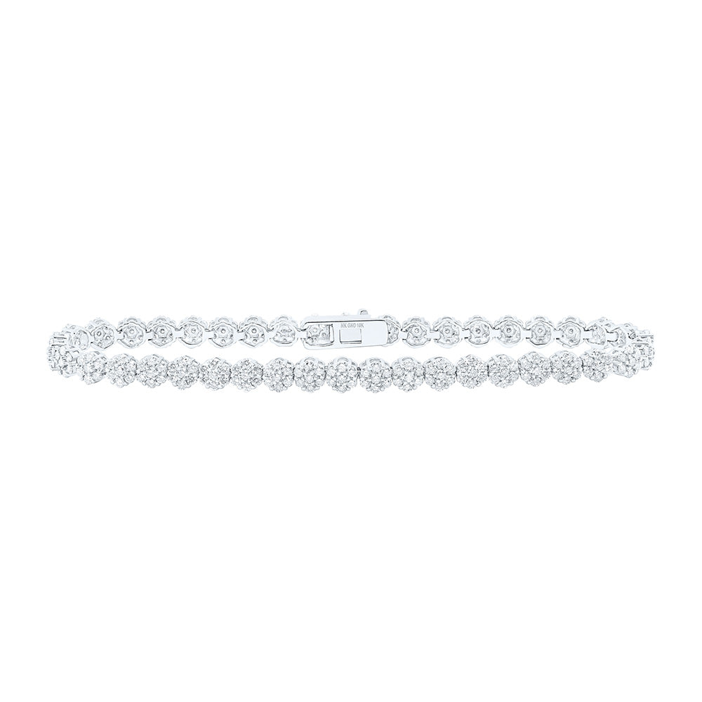 10kt White Gold Womens Round Diamond Cluster Link Fashion Bracelet 3-1/5 Cttw