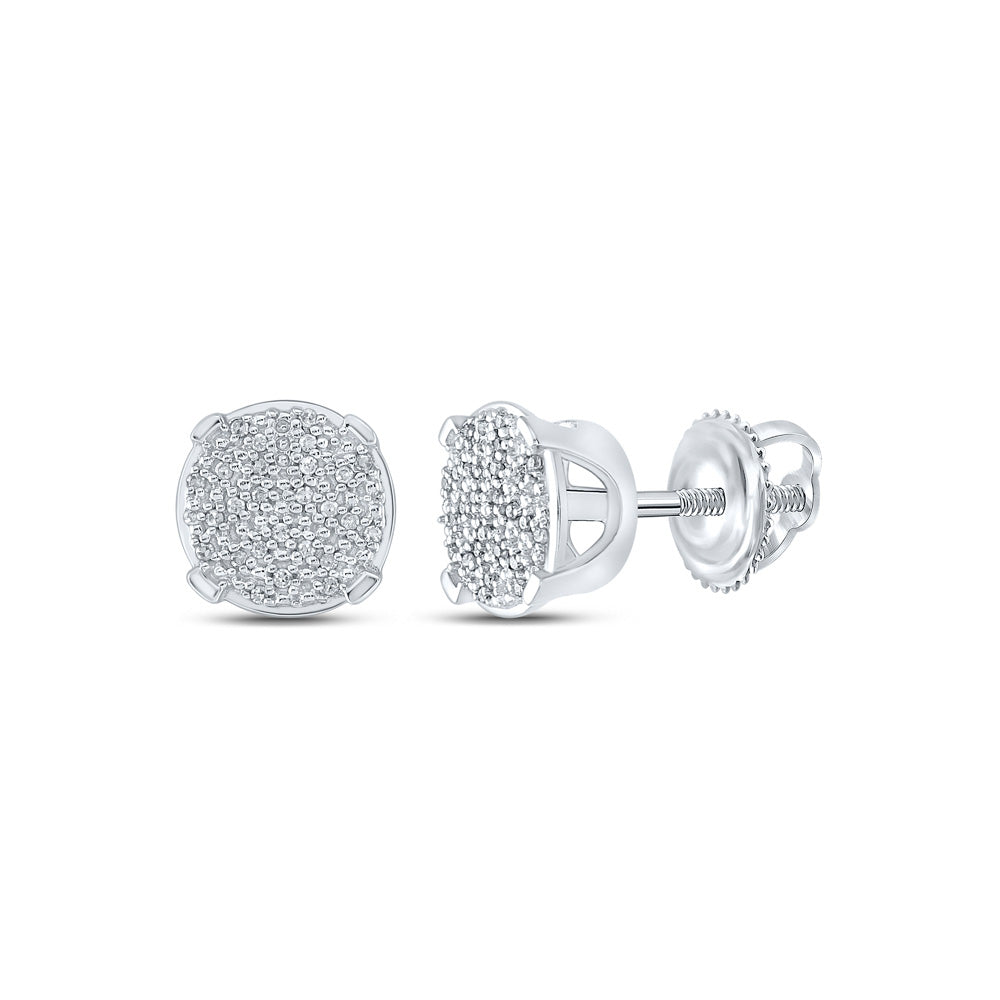 Sterling Silver Womens Round Diamond Cluster Earrings 1/6 Cttw