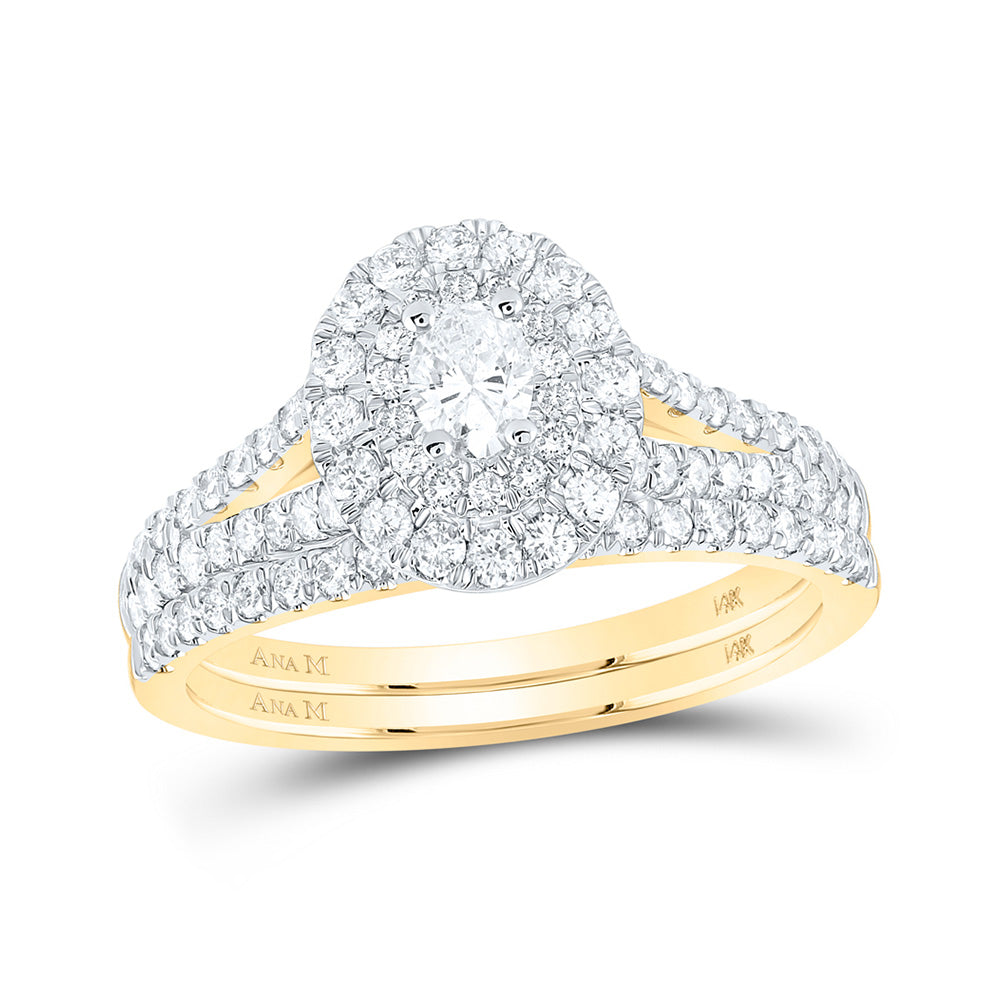 14kt Yellow Gold Oval Diamond Halo Bridal Wedding Ring Band Set 1 Cttw