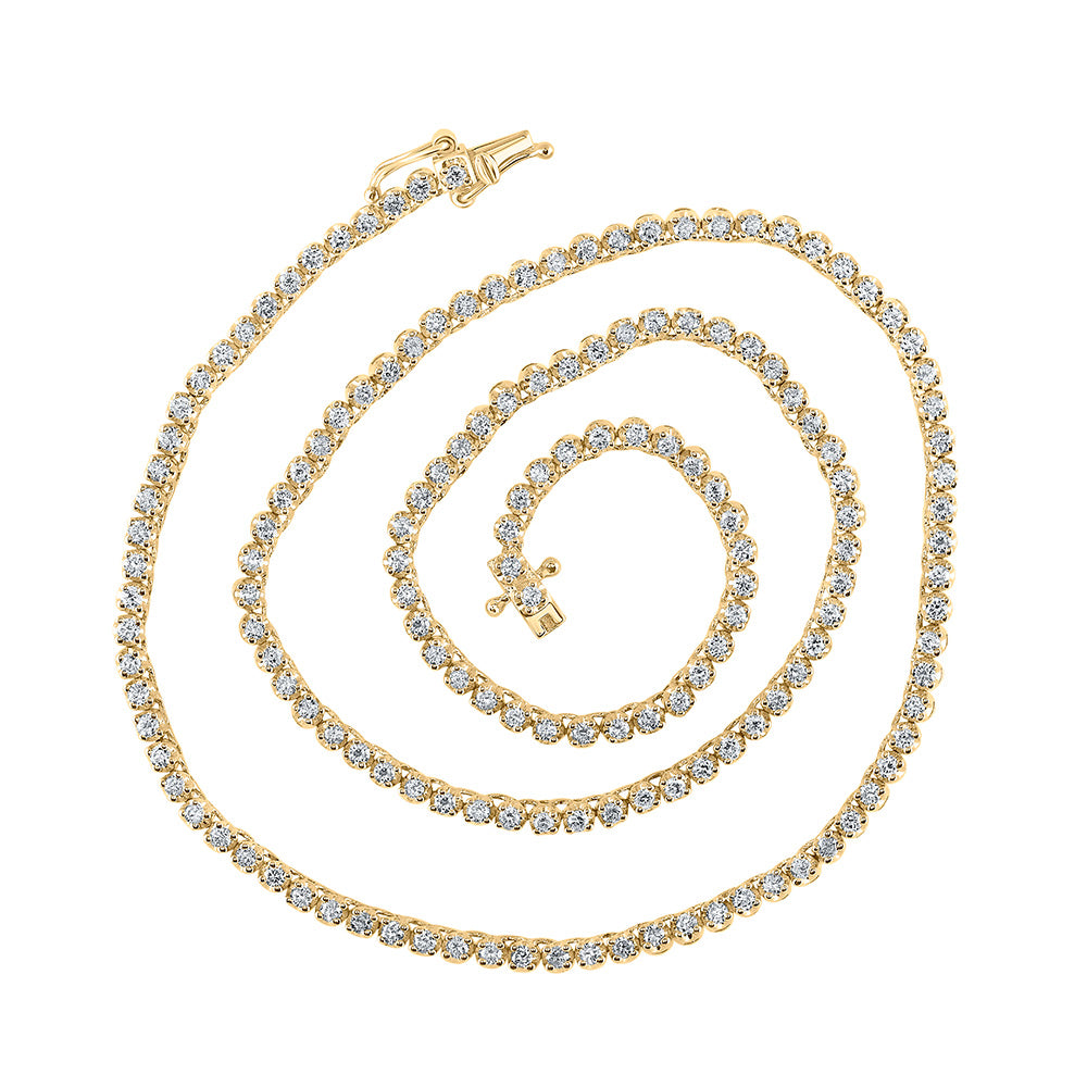 14kt Yellow Gold Mens Round Diamond 16-inch Tennis Chain Necklace 2-7/8 Cttw