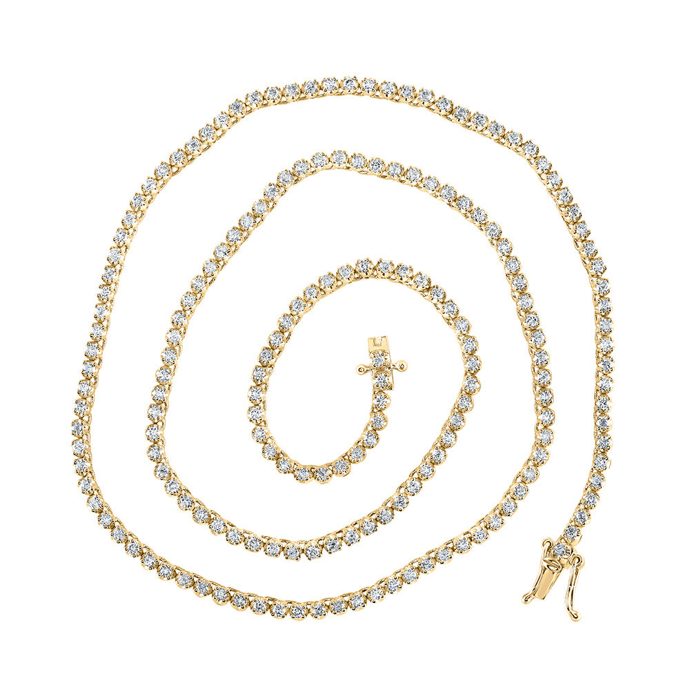 10kt Yellow Gold Mens Round Diamond 18-inch Tennis Chain Necklace 3-1/4 Cttw