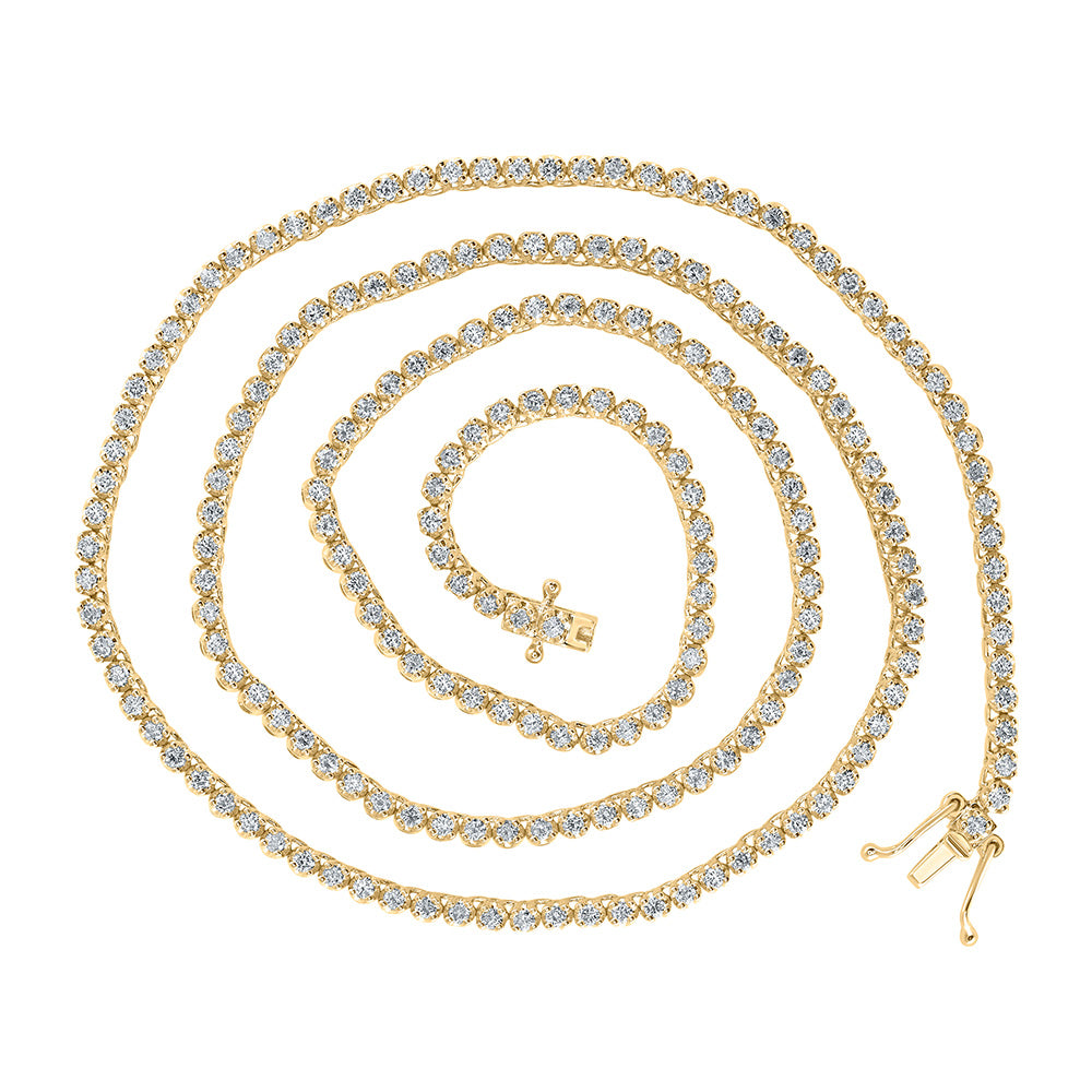 10kt Yellow Gold Mens Round Diamond 20-inch Tennis Chain Necklace 3-5/8 Cttw