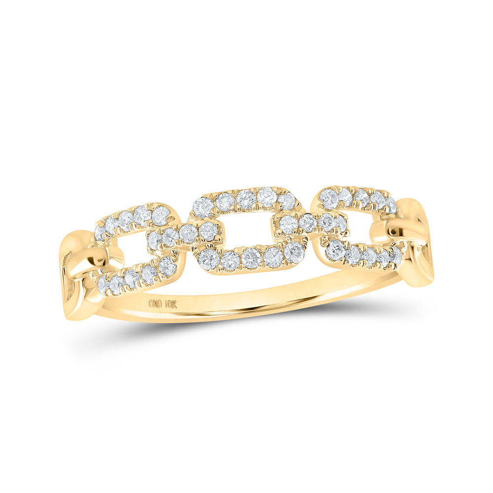 10kt Yellow Gold Womens Round Diamond Link Stackable Band Ring 1/5 Cttw