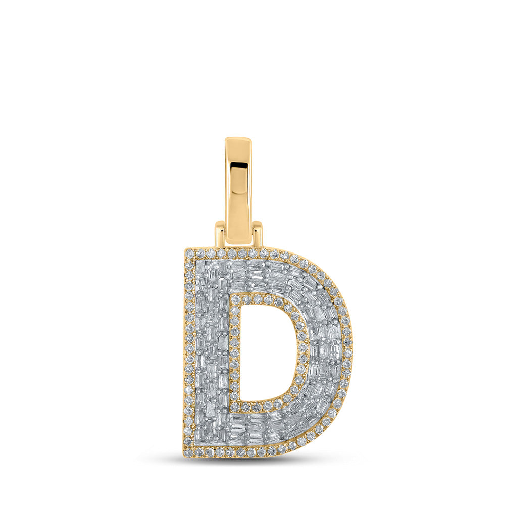 10kt Yellow Gold Mens Baguette Diamond D Initial Letter Charm Pendant 1/2 Cttw
