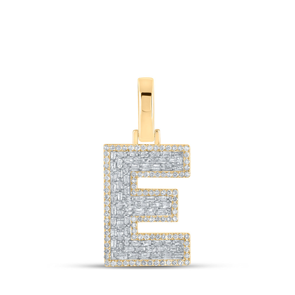 10kt Yellow Gold Mens Baguette Diamond E Initial Letter Charm Pendant 3/4 Cttw
