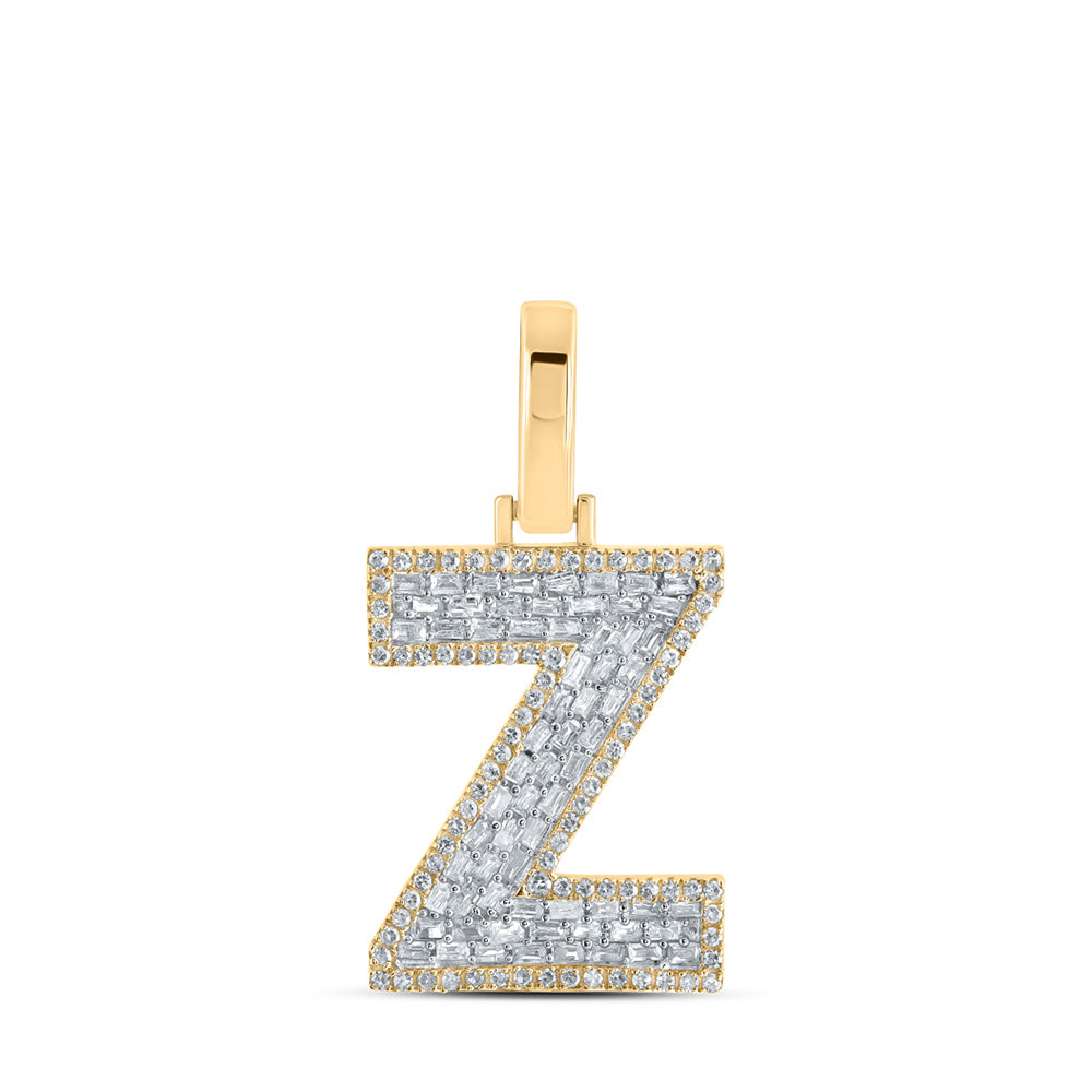 10kt Yellow Gold Mens Baguette Diamond Z Initial Letter Charm Pendant 1/2 Cttw