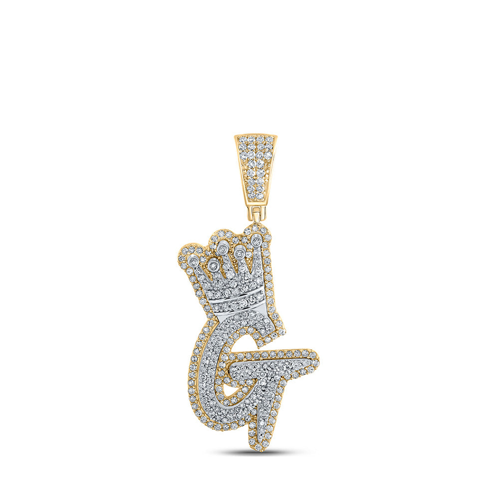 10kt Yellow Gold Mens Round Diamond G Crown Letter Charm Pendant 1 Cttw