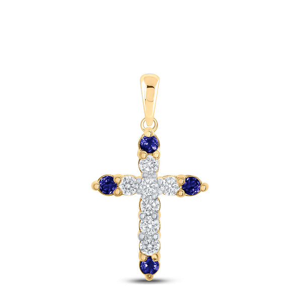 Sapphire & Diamond Cross Pendant – 14K White Gold With Silver Chain, Elegant Jewelry Gift - View #3