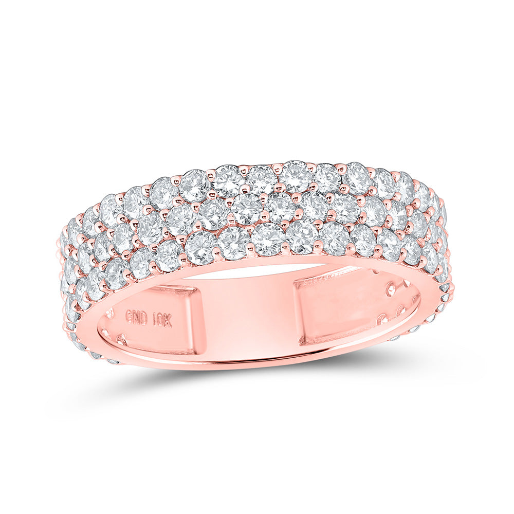 Gold 3-Row Pave Band Ring 2-5/8 Cttw Round Natural Diamond