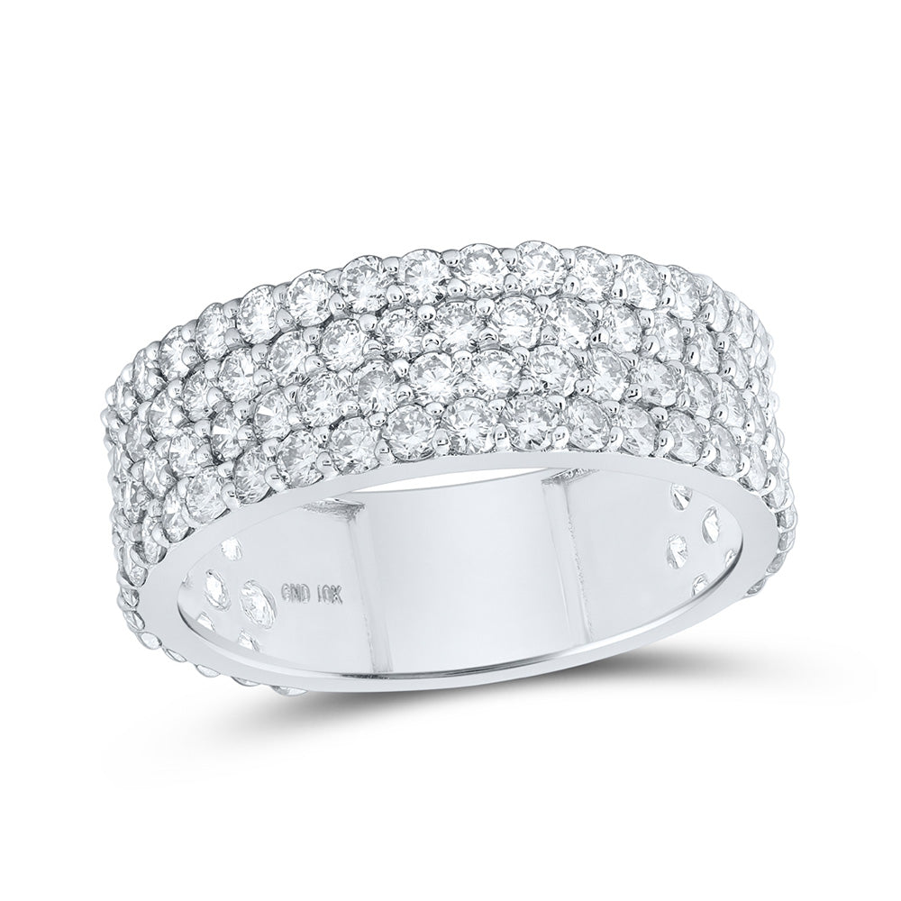 10kt White Gold Mens Round Diamond 4-Row Pave Band Ring 3-3/8 Cttw
