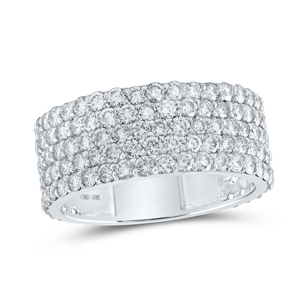 10kt White Gold Mens Round Diamond 5-Row Pave Band Ring 4-3/8 Cttw