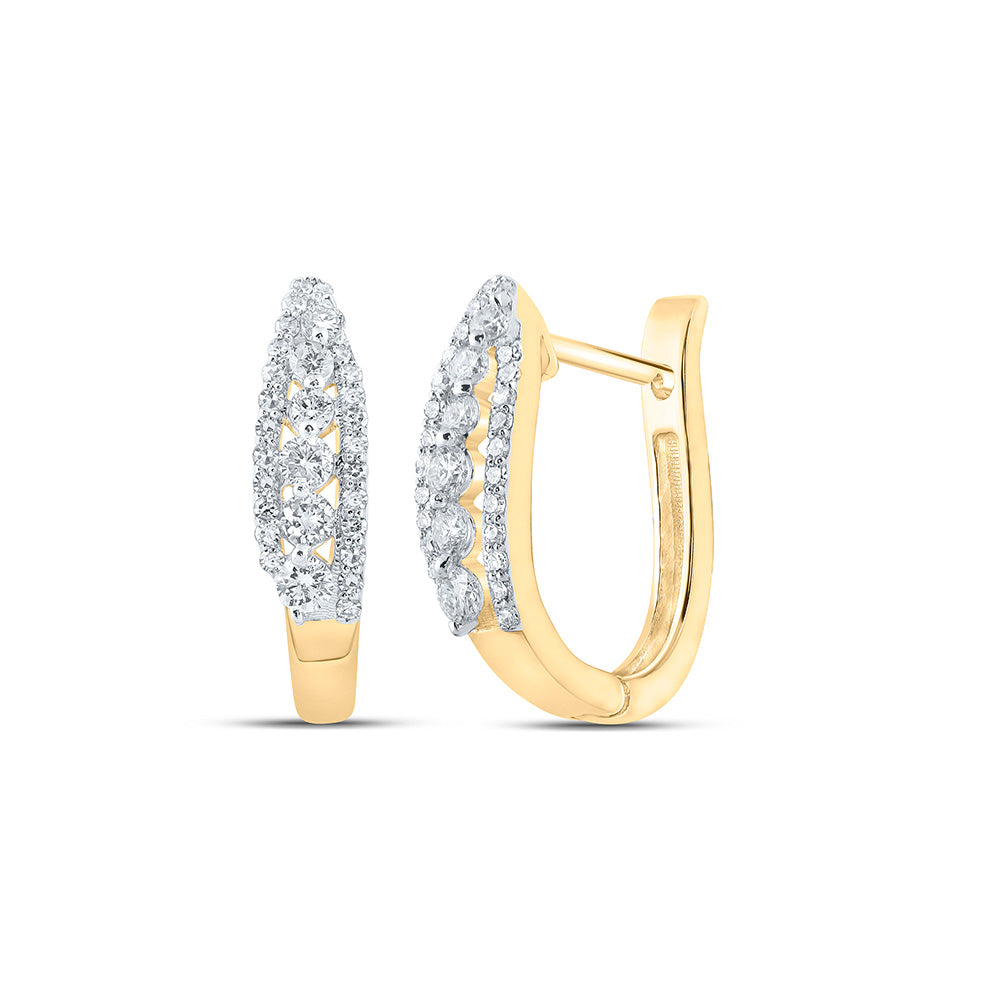 10kt Yellow Gold Womens Round Diamond Hoop Earrings 1/2 Cttw