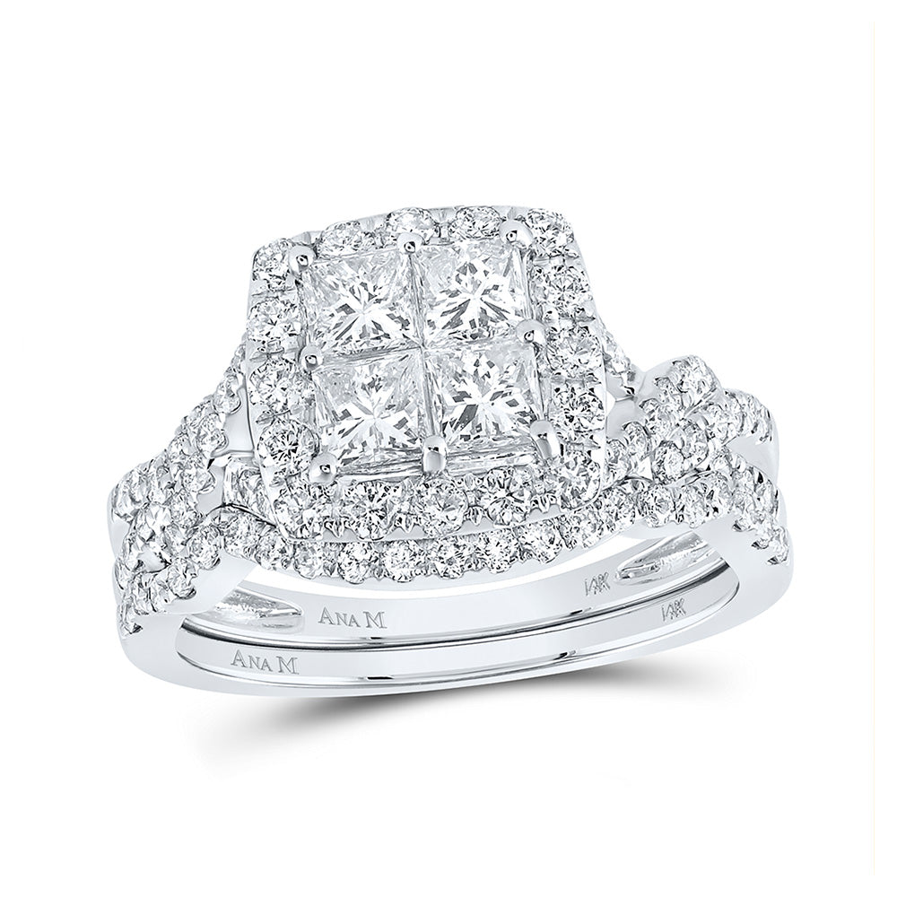 14kt White Gold Princess Diamond Bridal Wedding Ring Band Set 1-7/8 Cttw