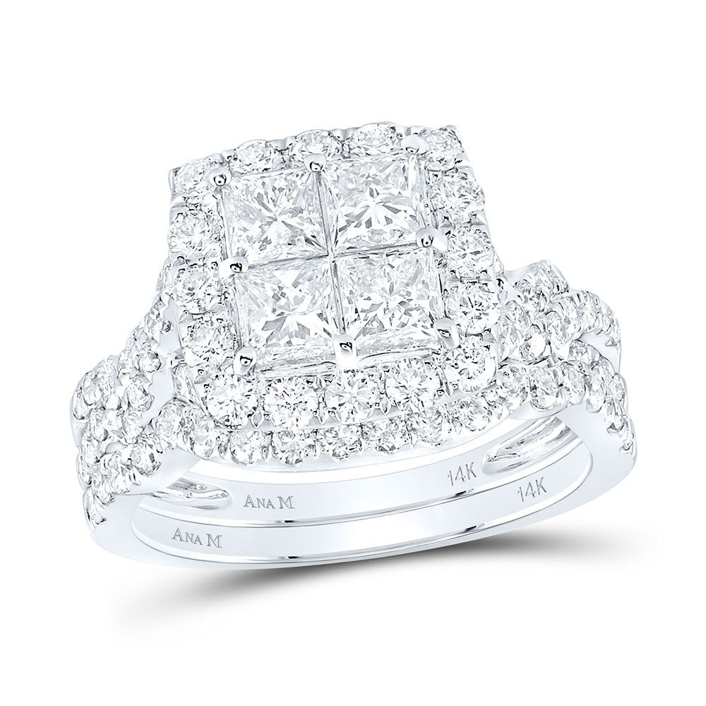 14kt White Gold Princess Diamond Square Bridal Wedding Ring Band Set 2-5/8 Cttw