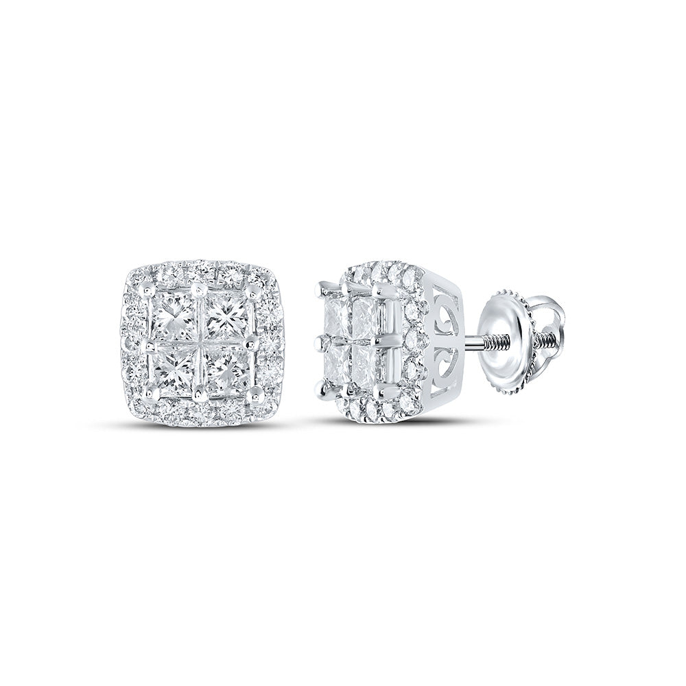 14kt White Gold Womens Princess Diamond Square Earrings 1-1/2 Cttw