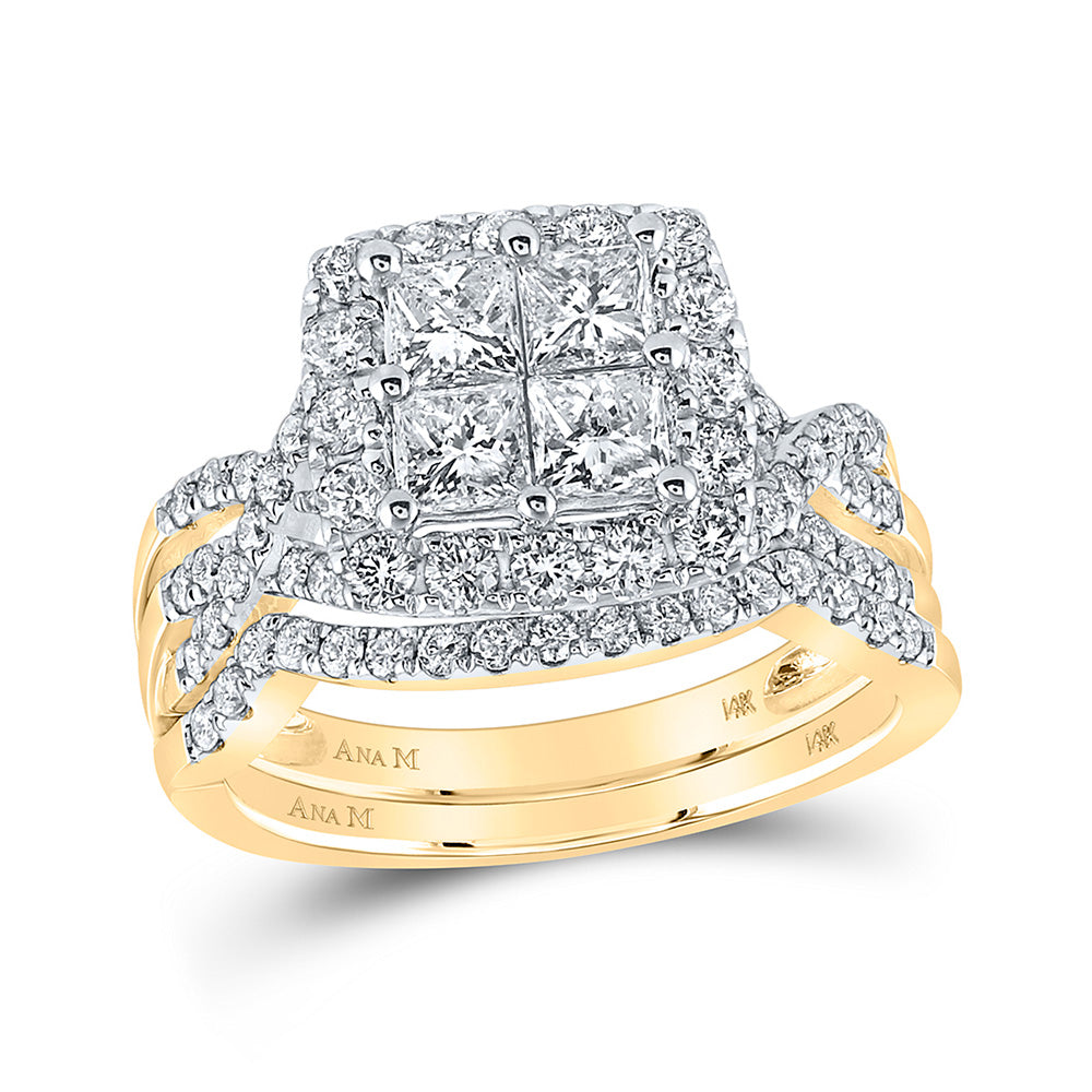 14kt Yellow Gold Princess Diamond Bridal Wedding Ring Band Set 1-7/8 Cttw