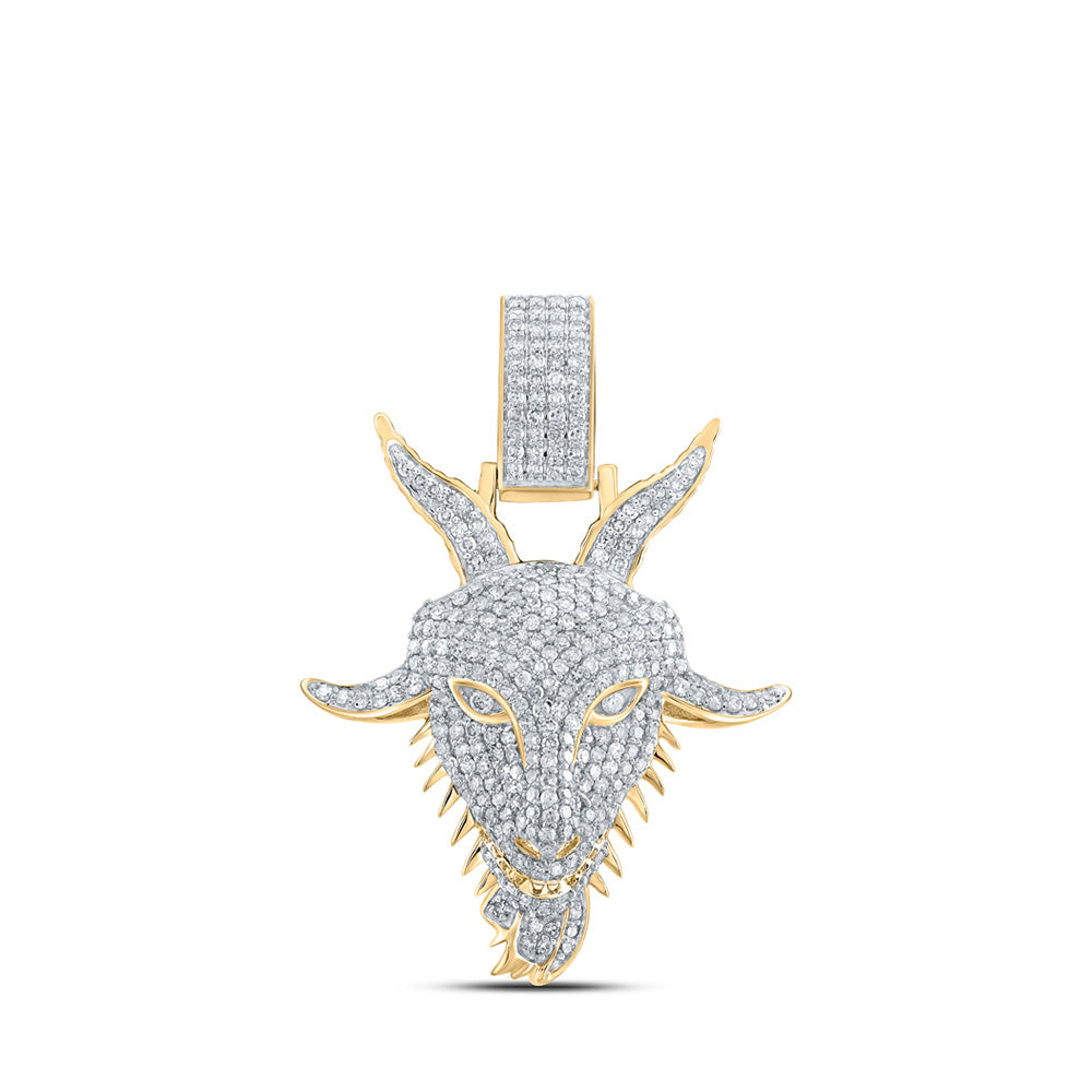 10kt Yellow Gold Mens Round Diamond Goat Face Charm Pendant 1-1/2 Cttw