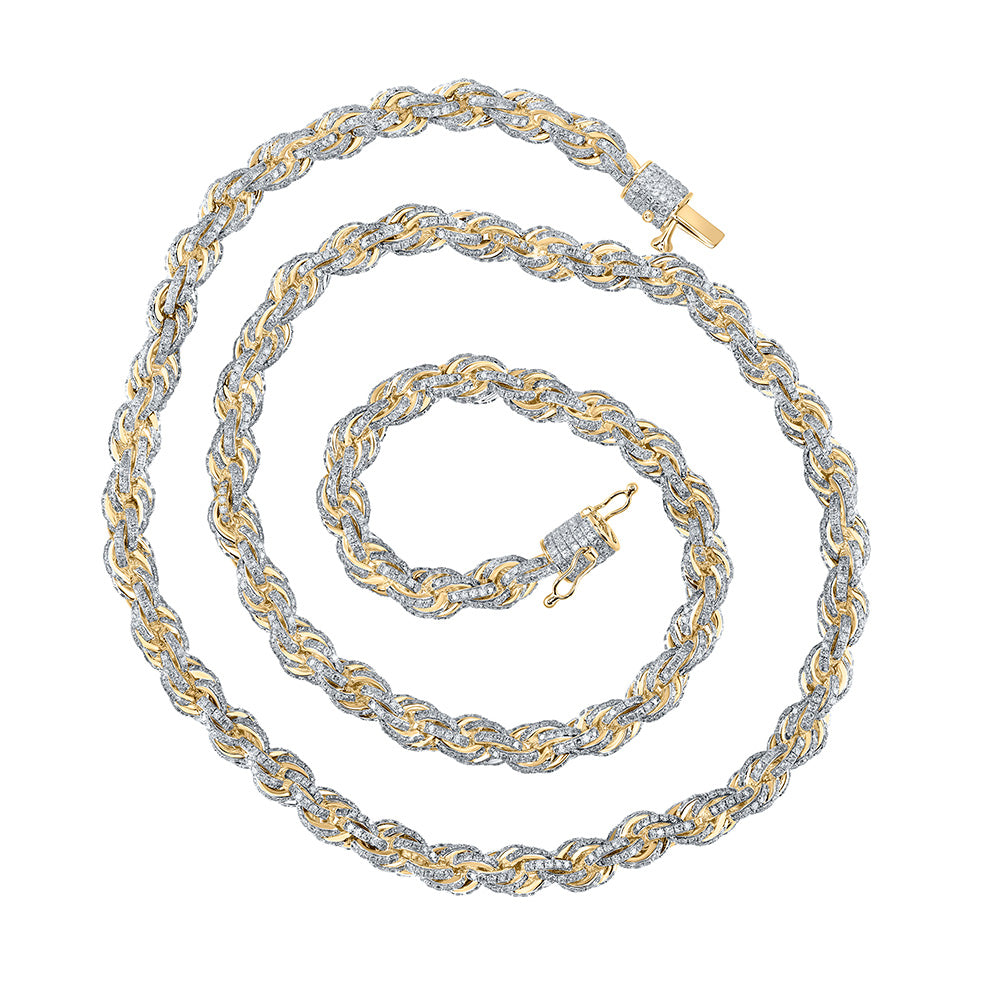 Gold 22-inch Rope Chain Necklace 16-3/4 Cttw Round Natural Diamond Men