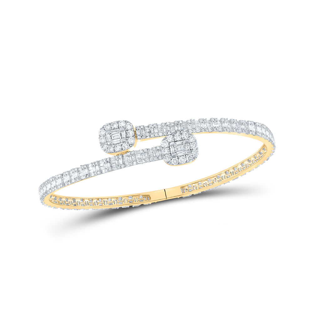 14kt Yellow Gold Mens Baguette Diamond Cuff Bangle Bracelet 4-1/4 Cttw