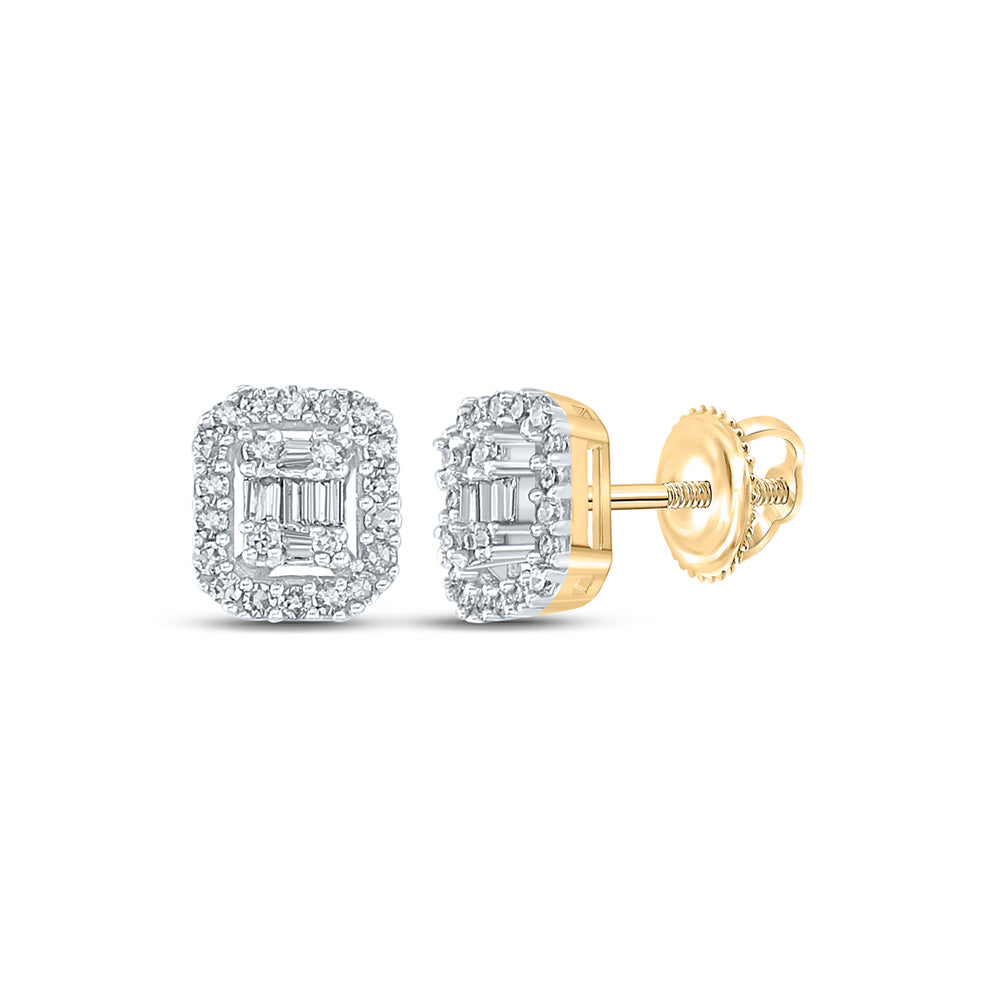 14kt Yellow Gold Baguette Diamond Cluster Earrings 1/4 Cttw