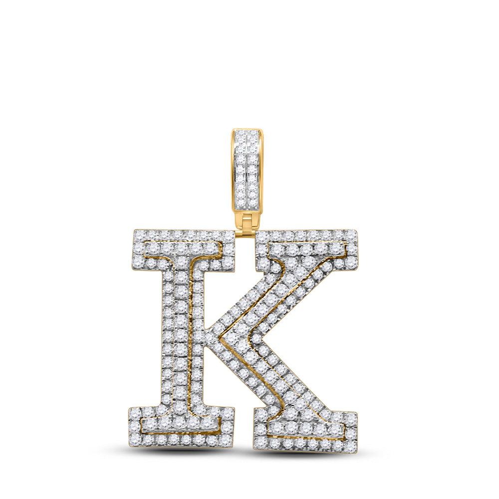 14kt Yellow Gold Mens Round Diamond K Initial Letter Charm Pendant 2-1/3 Cttw