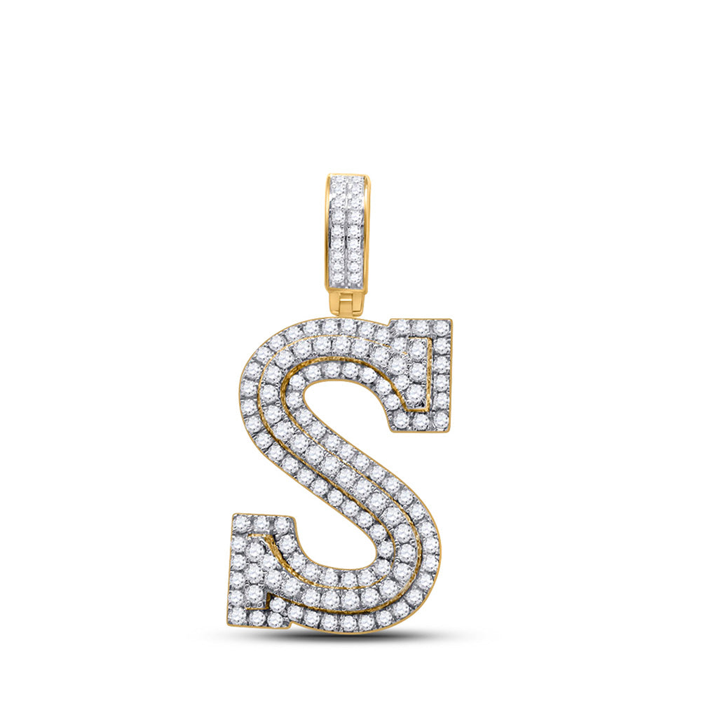 14kt Yellow Gold Mens Round Diamond S Initial Letter Charm Pendant 1-5/8 Cttw