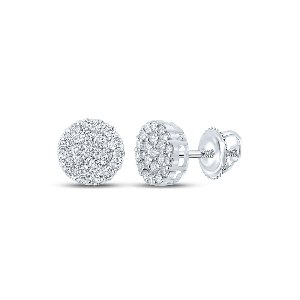 14kt White Gold Round Diamond Cluster Earrings 3/4 Cttw