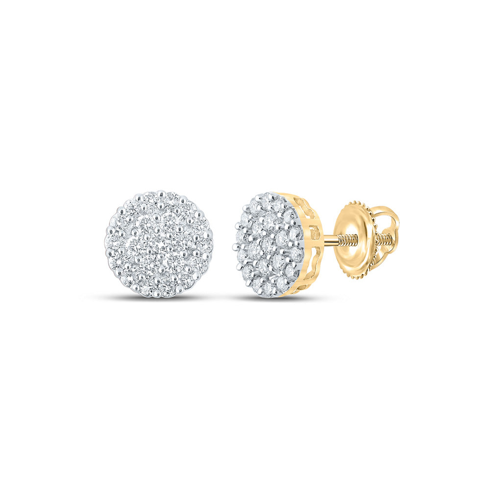 14kt Yellow Gold Round Diamond Cluster Earrings 1 Cttw