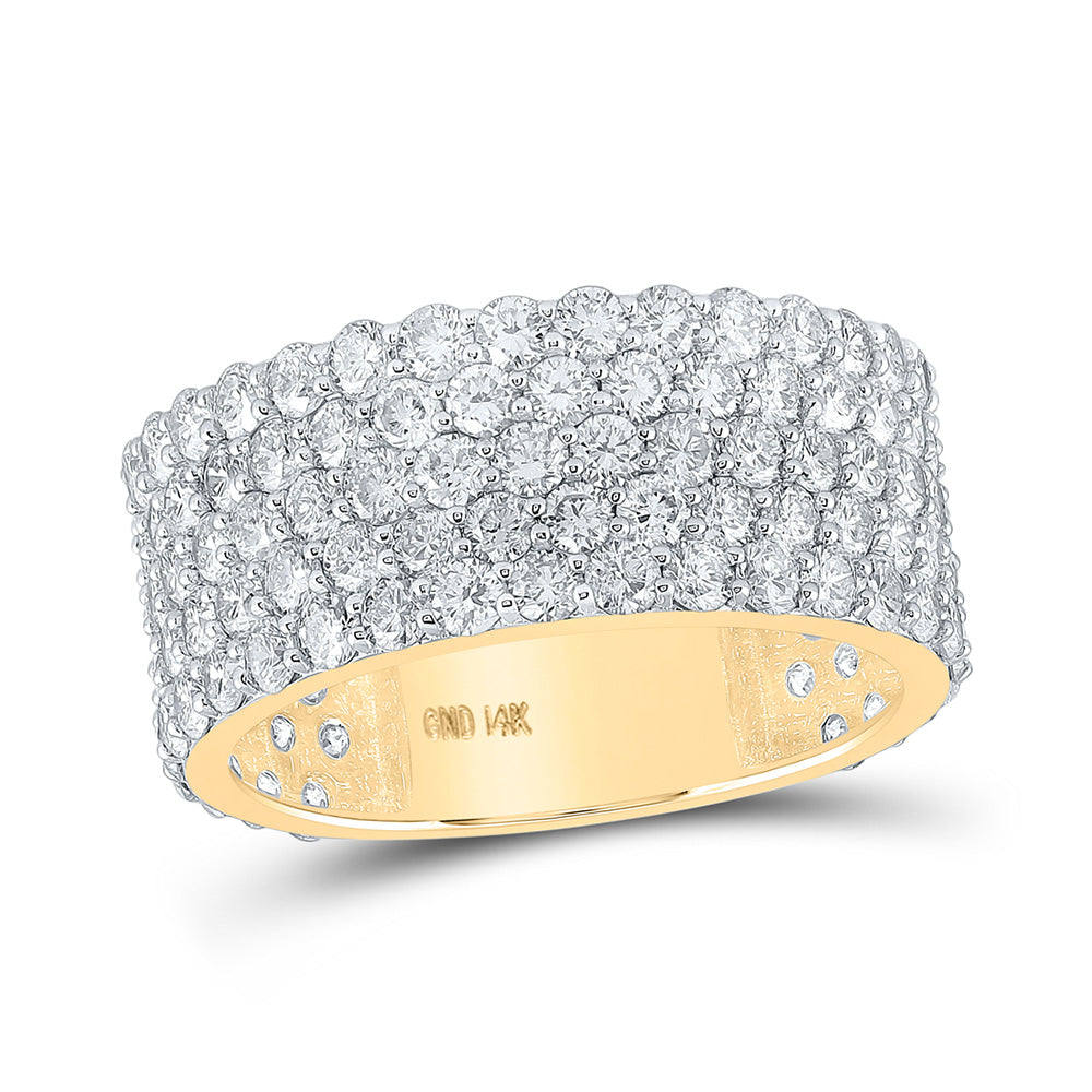 14kt Yellow Gold Mens Round Diamond 5-Row Pave Band Ring 5-3/8 Cttw