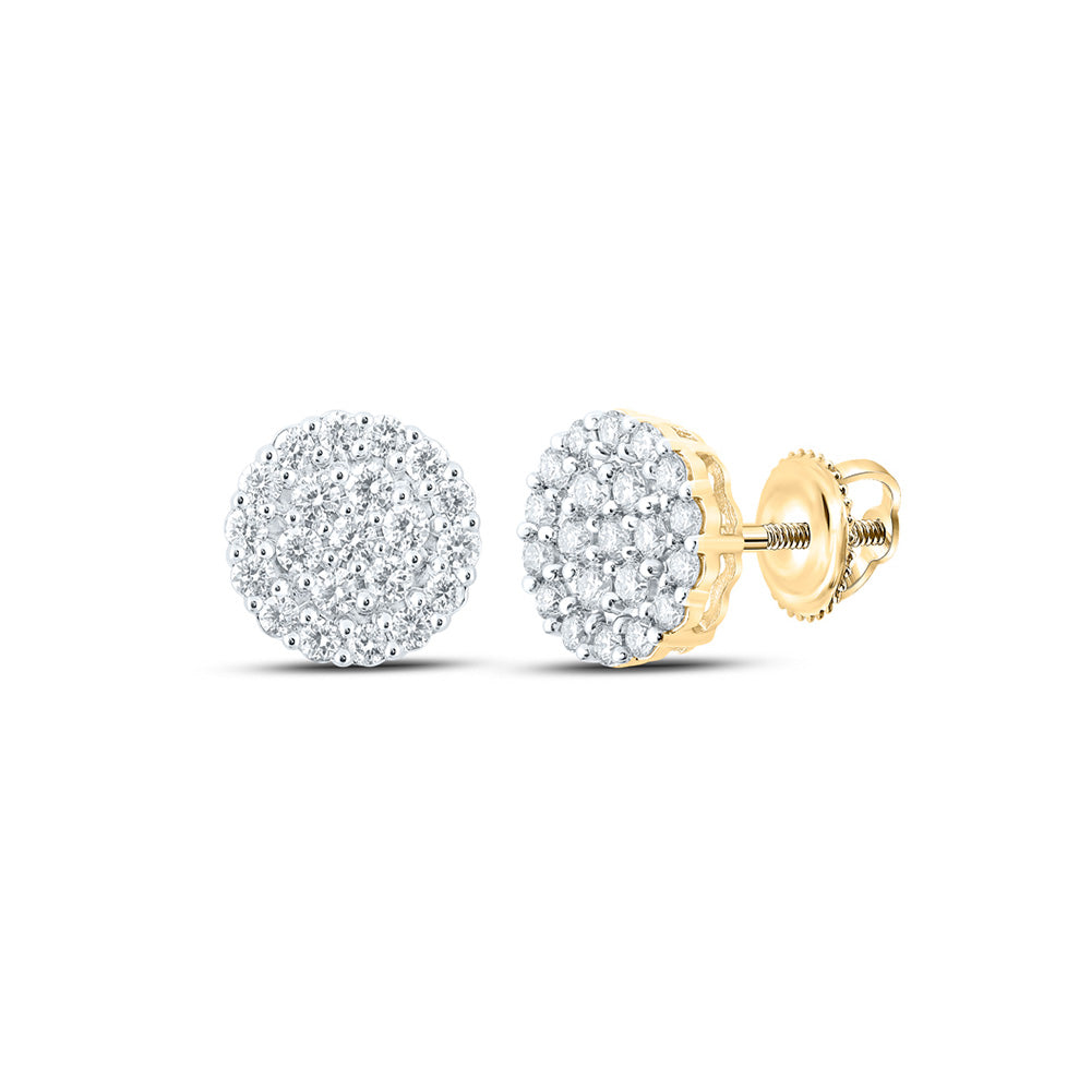 14kt Yellow Gold Round Diamond Cluster Earrings 1-1/4 Cttw