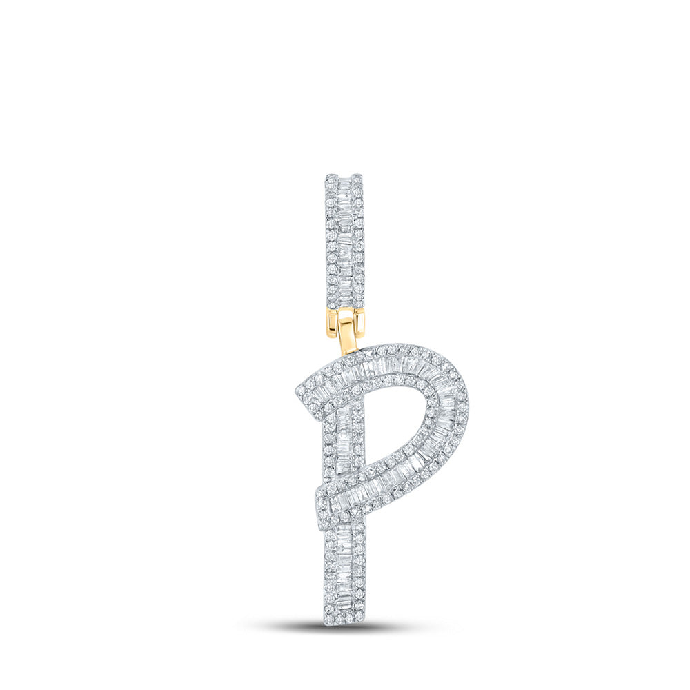 14kt Yellow Gold Mens Baguette Diamond P Initial Letter Charm Pendant 3/4 Cttw