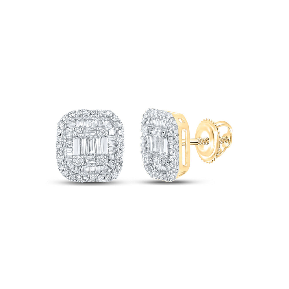 14kt Yellow Gold Baguette Diamond Square Earrings 1/2 Cttw