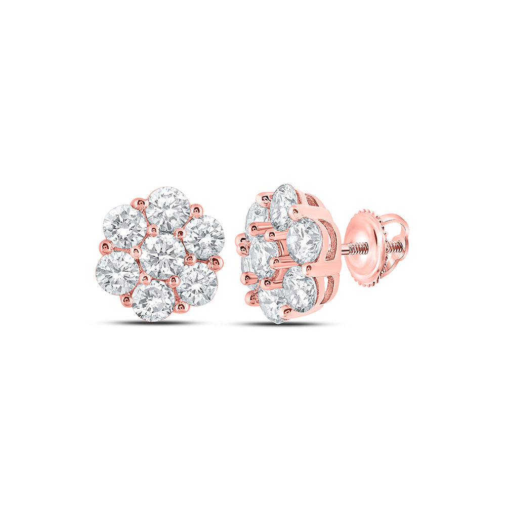 14kt Rose Gold Round Diamond Flower Cluster Earrings 7/8 Cttw