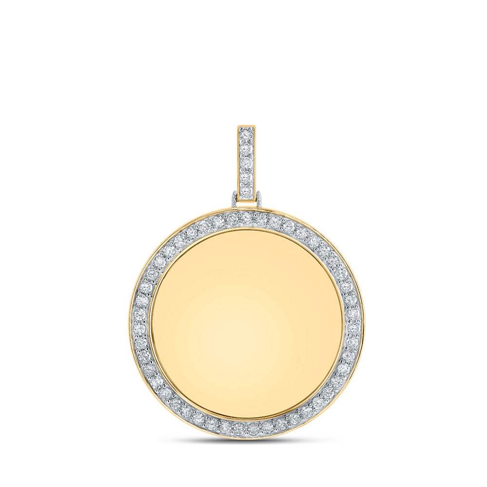 14kt Yellow Gold Mens Round Diamond Picture Memory Circle Charm Pendant 1-3/4 Cttw