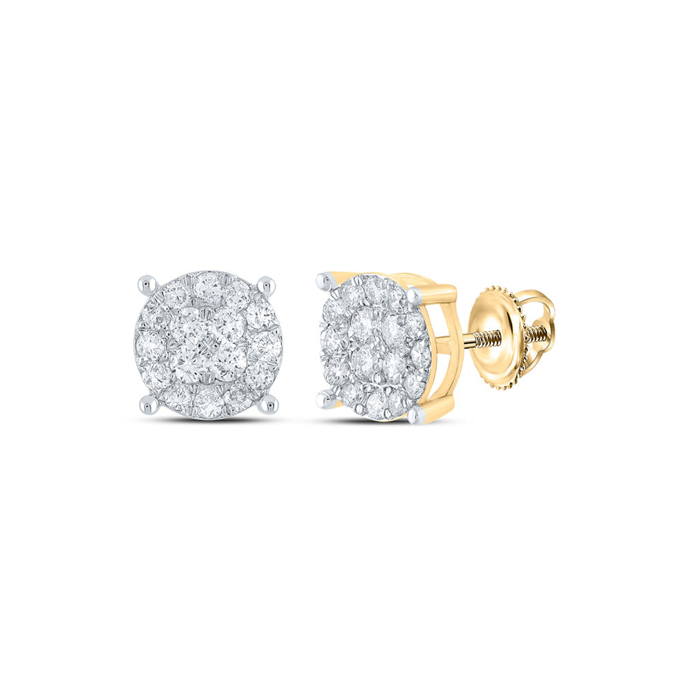 14kt Yellow Gold Round Diamond Cluster Earrings 3/4 Cttw