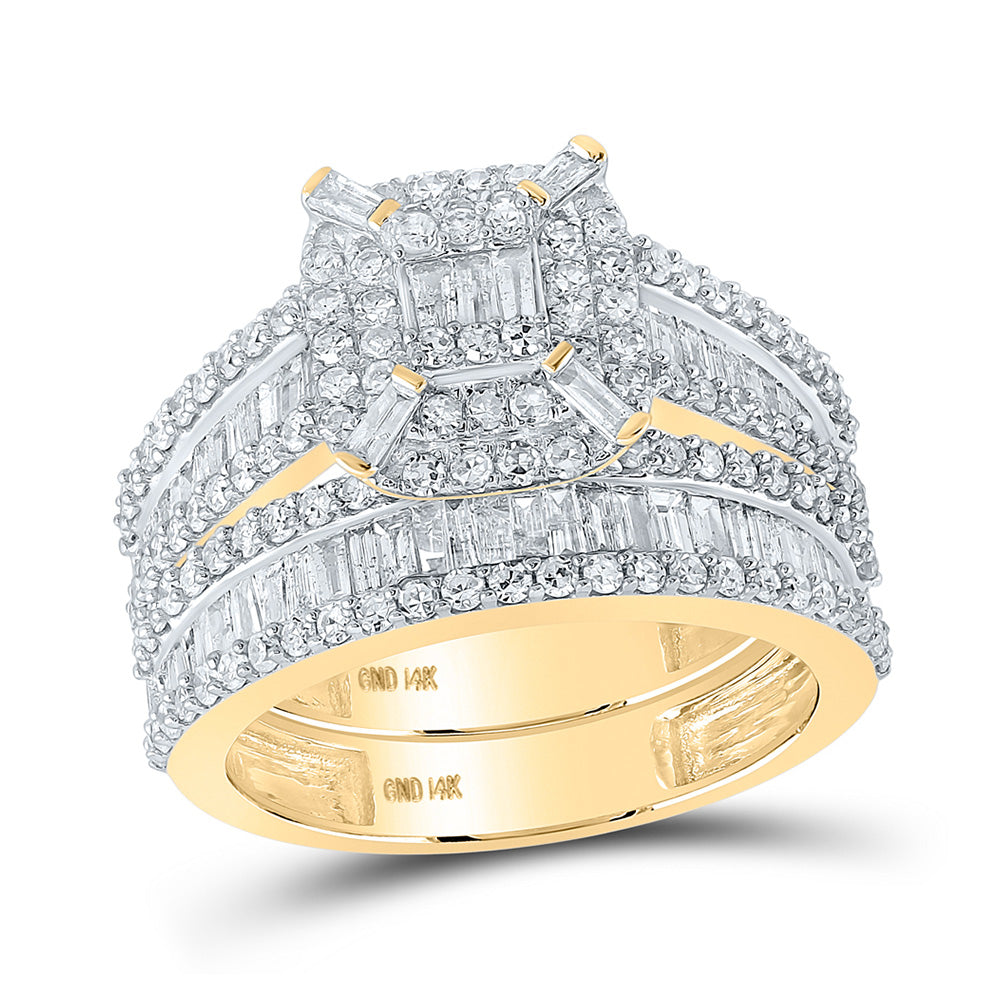 14kt Yellow Gold Baguette Diamond Square Bridal Wedding Ring Band Set 1-3/4 Cttw
