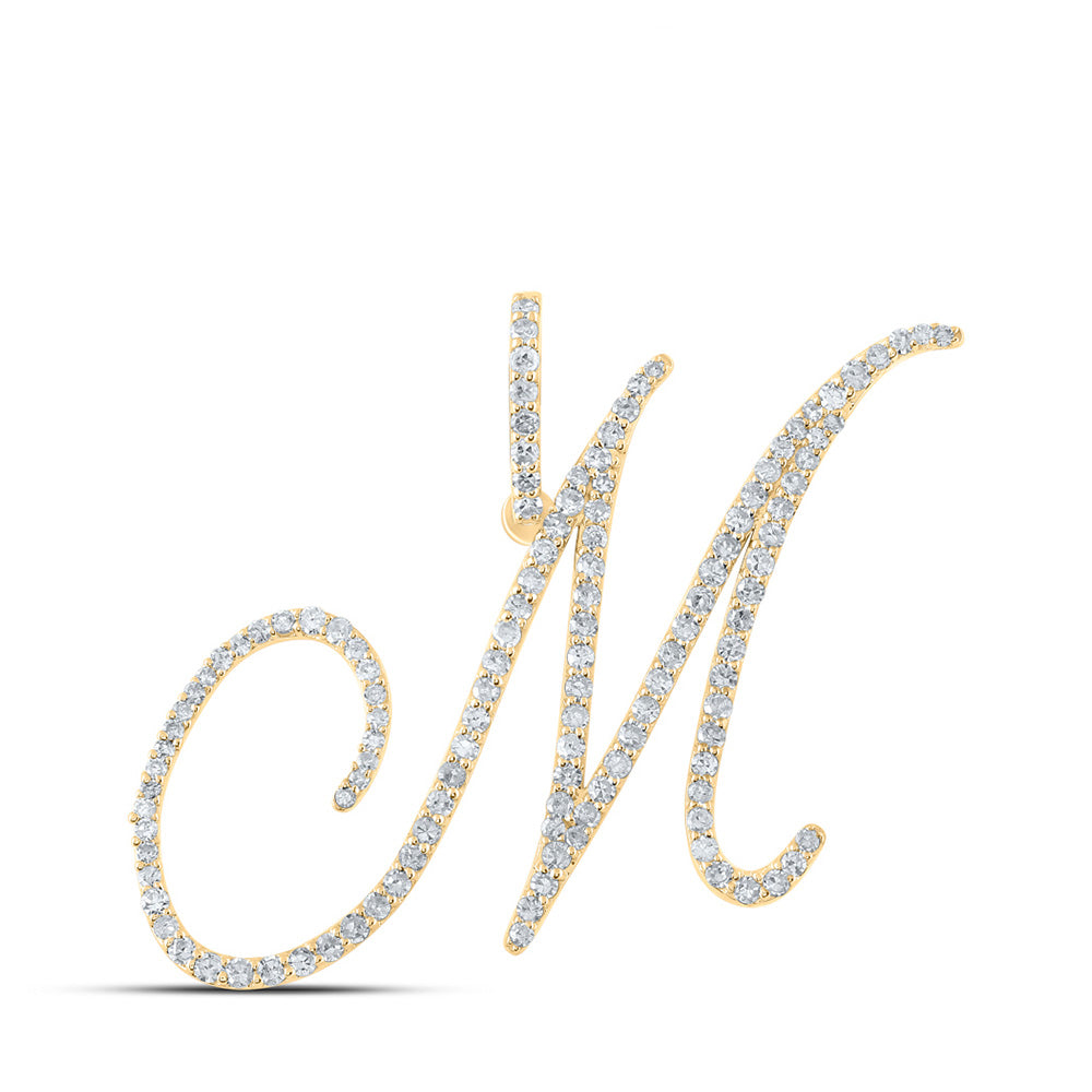 14kt Yellow Gold Womens Round Diamond M Initial Letter Pendant 7/8 Cttw