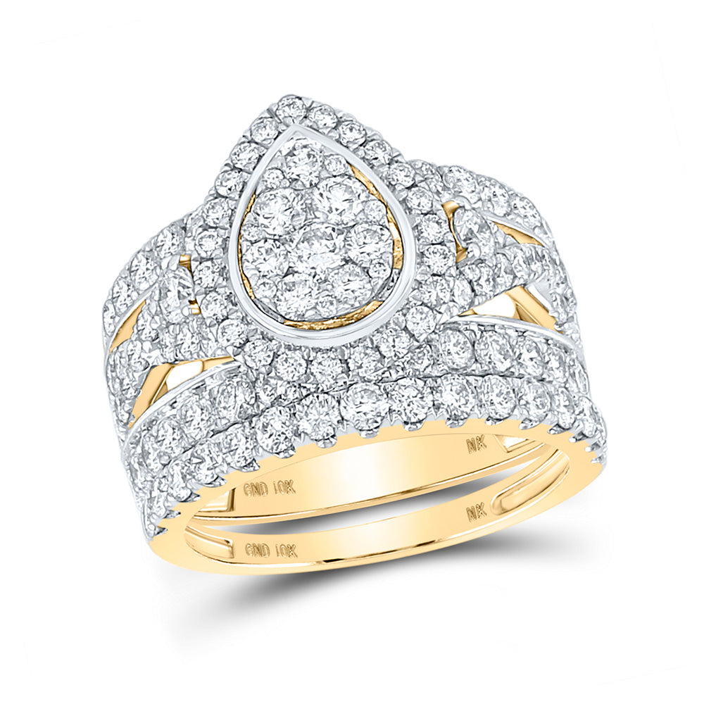 10kt Yellow Gold Round Diamond Teardrop Bridal Wedding Ring Band Set 2-3/4 Cttw