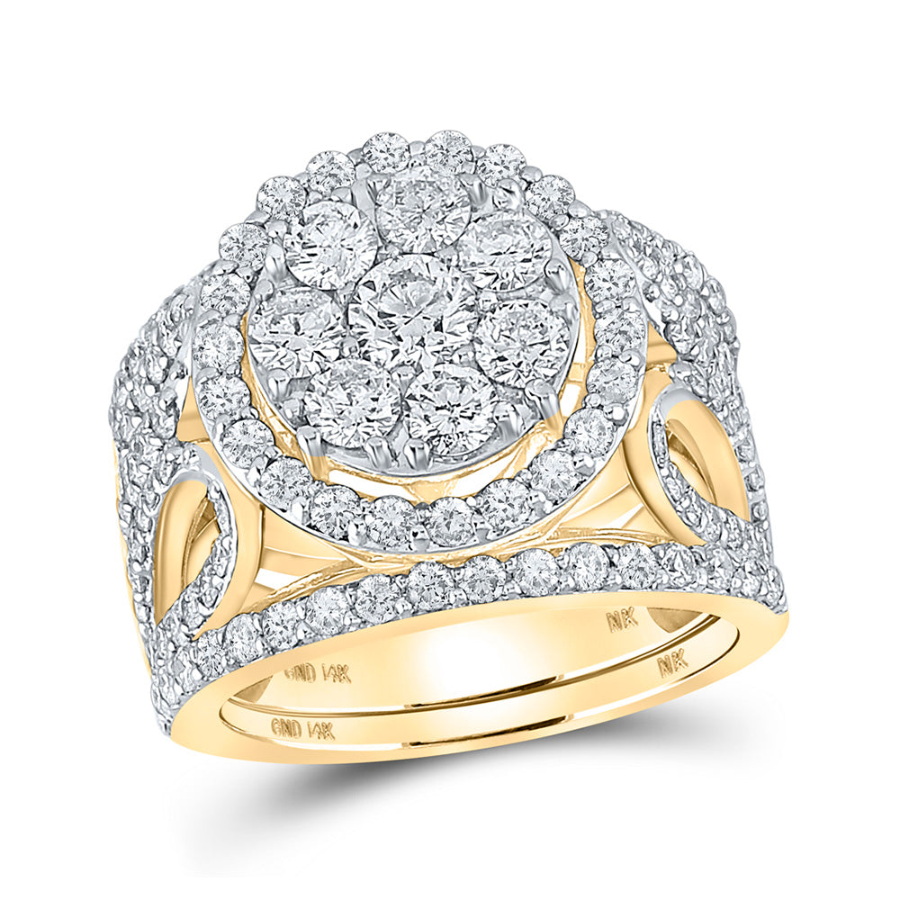 14kt Yellow Gold Round Diamond Cluster Bridal Wedding Ring Band Set 3 Cttw