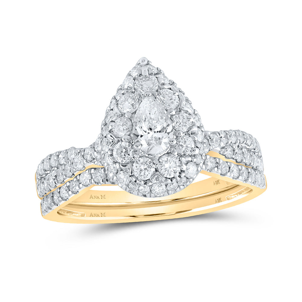 14kt Yellow Gold Pear Diamond Teardrop Bridal Wedding Ring Band Set 1 Cttw