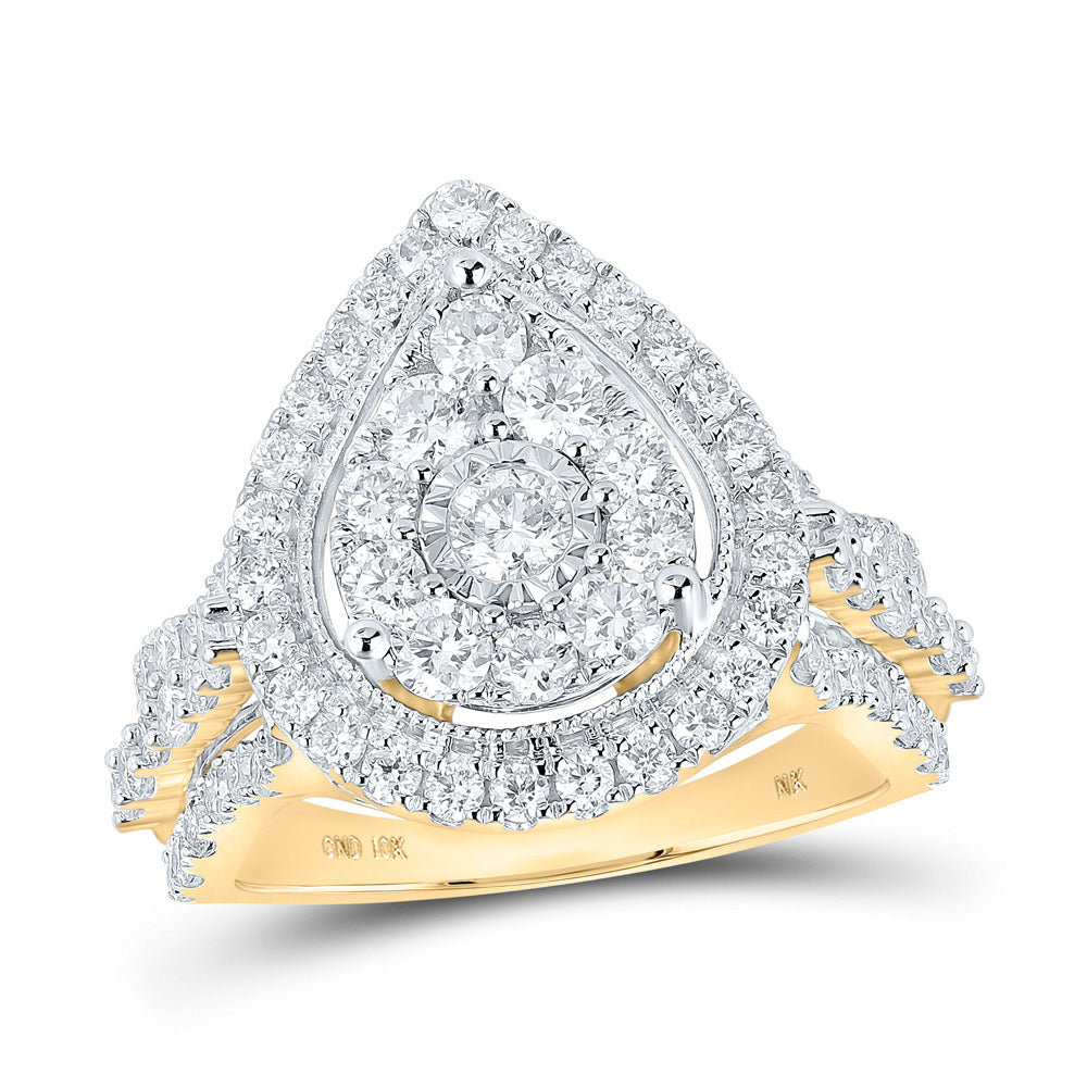 Gold Teardrop Bridal Wedding Engagement Ring 1-3/4 Cttw Round Natural Diamond Womens