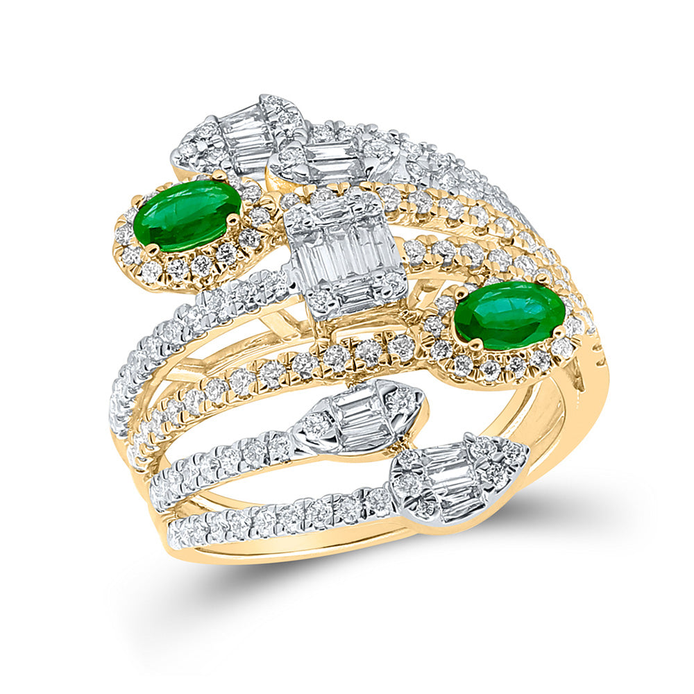 14kt Yellow Gold Womens Oval Emerald Diamond Spiral Fashion Ring 1-3/4 Cttw
