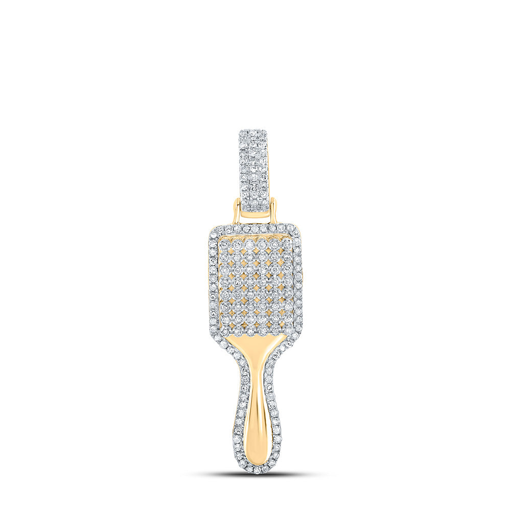 10kt Yellow Gold Womens Round Diamond Hair Brush Fashion Pendant 3/8 Cttw