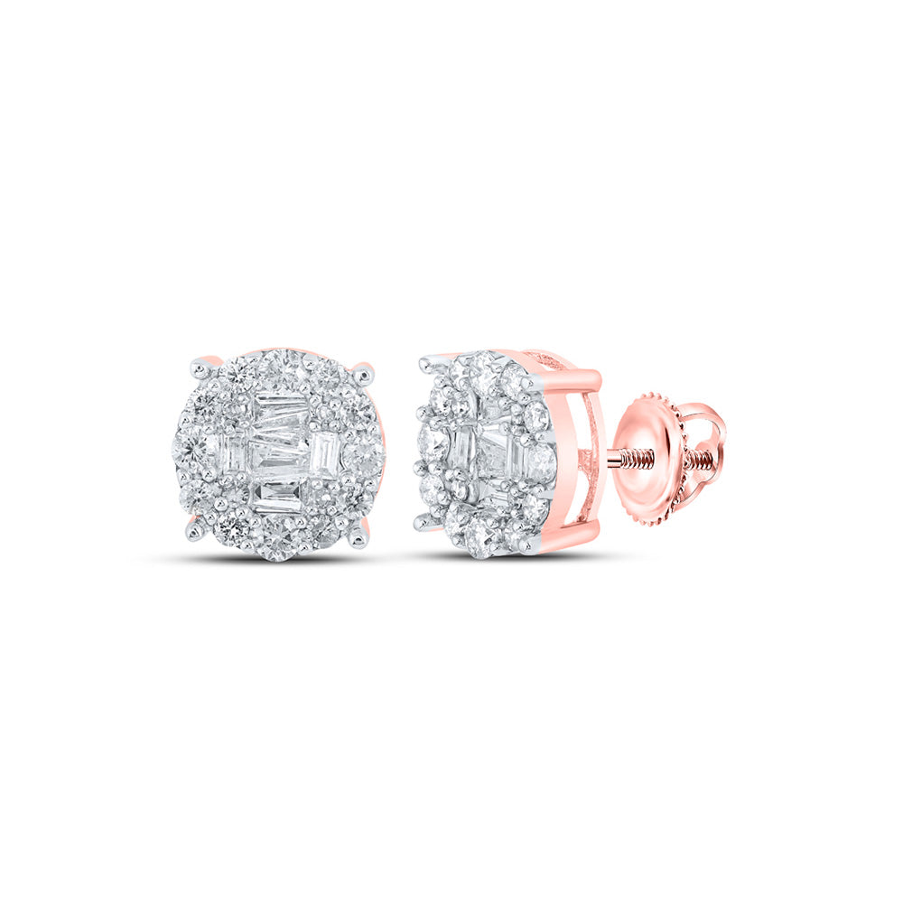 10kt Rose Gold Baguette Diamond Cluster Earrings 5/8 Cttw