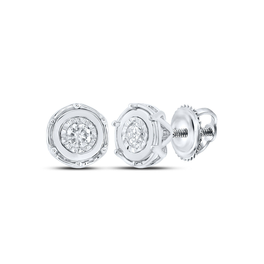 10kt White Gold Womens Round Diamond Cluster Earrings 1/8 Cttw