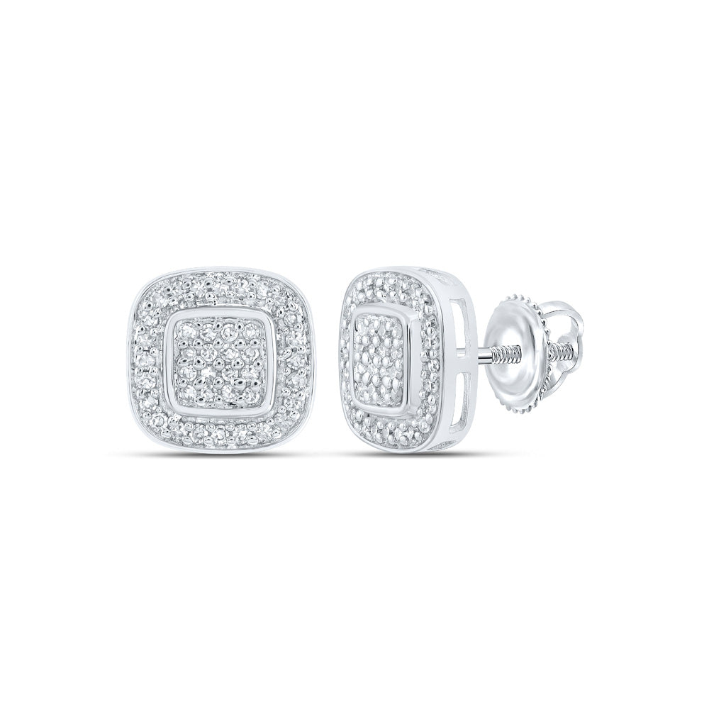 10kt White Gold Womens Diamond Rounded Square Earrings 1/4 Cttw